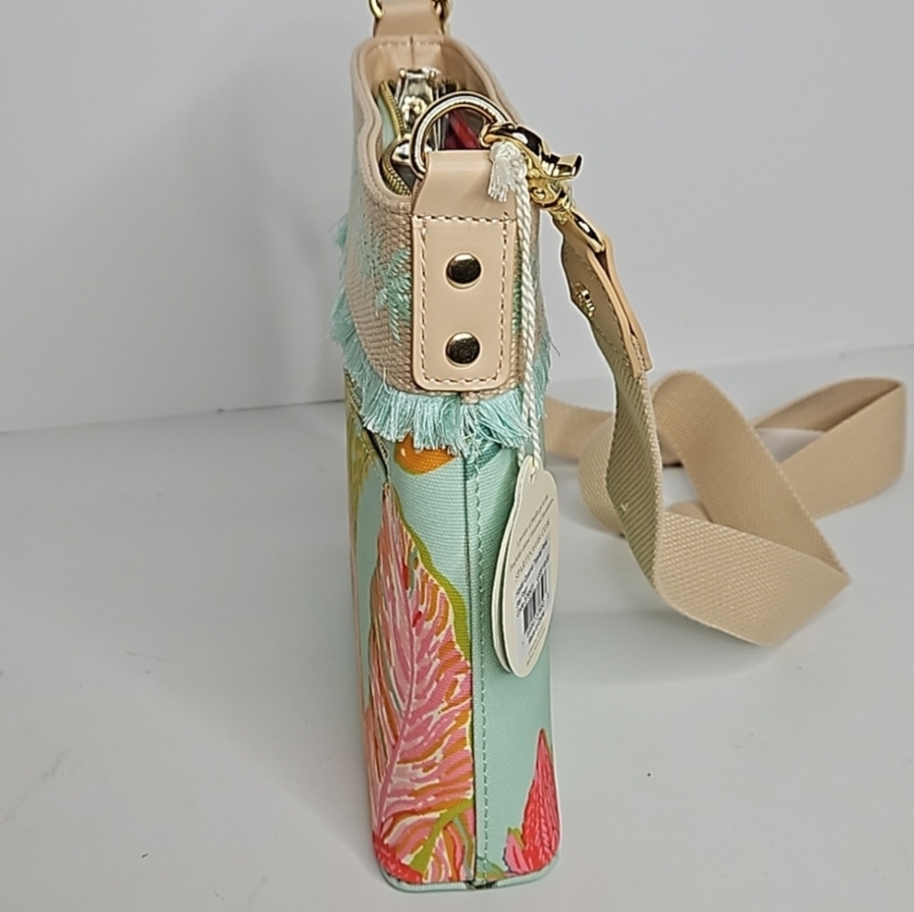 Spartina 449 Hipster Queenie Tropical Floral Sea Foam Crossbody NEW - Picture 9 of 12